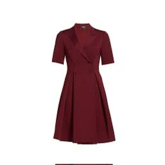 Badgley Mischka Scuba Double Breasted Pleated Short Sleeve Dress Sz 12 Burgundy - Picture 8 of 11